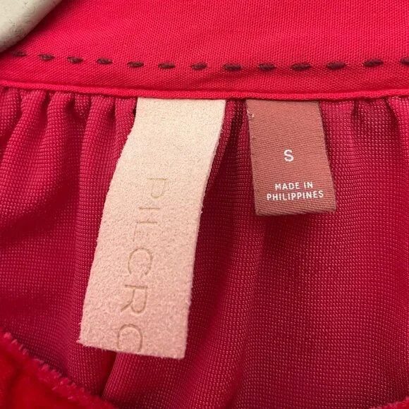 Pilcro Sz Small Coral Red Velvet Button-Down Blouse Top Boho Relaxed - Picture 5 of 9